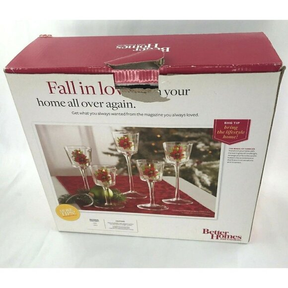 Better Homes & Gardens 5 Poinsettia Glass Votive Candle Holders Christmas Decor - Picture 3 of 12